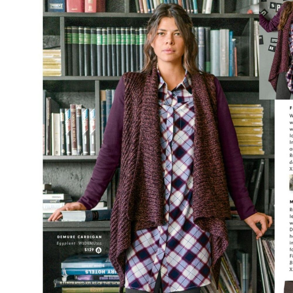 PrAna Women's Demure Open Long Sleeve Cardigan Wool Blend Eggplant Purple Size S